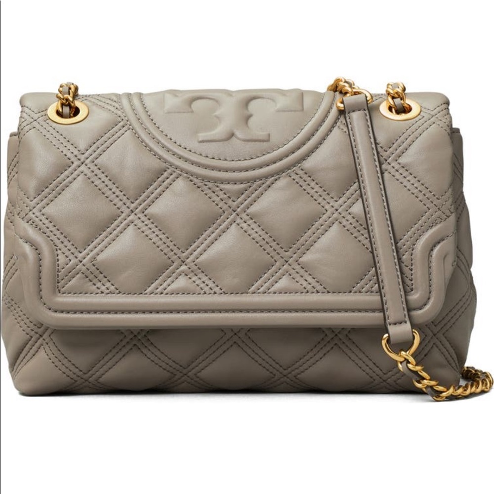 Tory Burch Quilted Leather Shoulder Bag in Grey Heron color with Gold Hardware